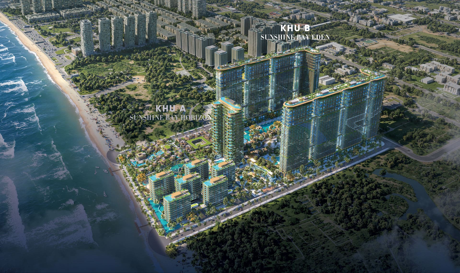Bản quy hoạch Master plan phân tách rõ rệt giữa phân khu Horizon (tâm điểm giải trí 36 tầng sát biển) và phân khu Eden (vườn địa đàng 45 tầng tĩnh lặng).